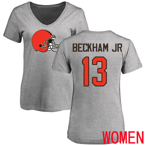 Cleveland Browns Odell Beckham Jr Women Ash Jersey #13 NFL Football Name and Number Logo T Shirt->women nfl jersey->Women Jersey